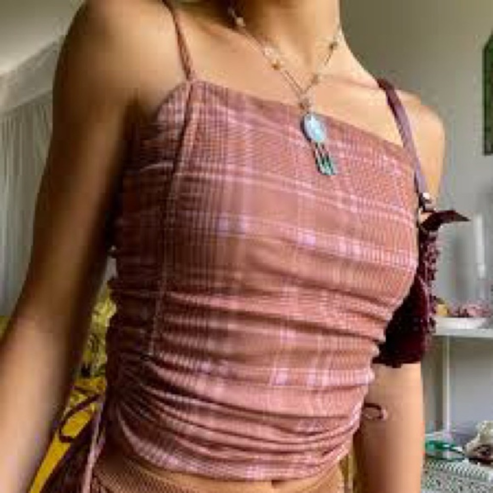 Urban Outfitters Plaid Pink and Brown Spaghetti Strap Top